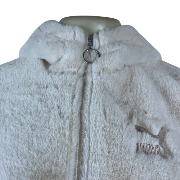 Puma Womens Ivory Fleece Zip-Up Hoodie With Hood  Cozy Ribbed Hem Sz XS - Picture 4 of 7